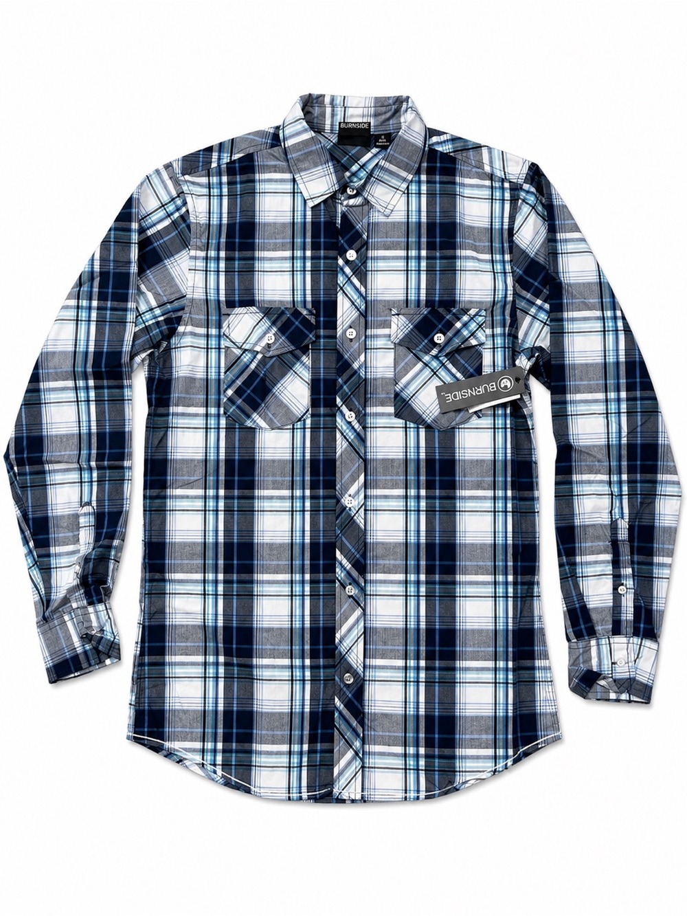 Burnside Men's Navy Plaid Button-Up Shirt